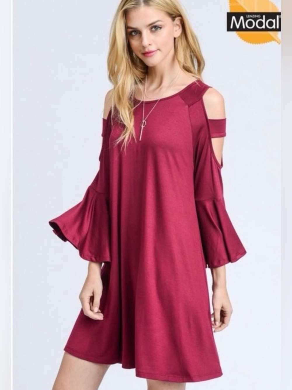 eesome Burgundy Cold-Shoulder Pleated Midi Dress NEW
